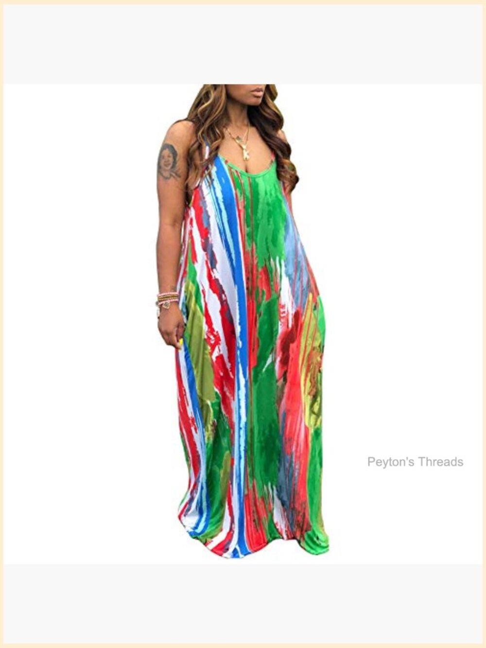 Plus Size Maxi Dress Sleeveless with Pockets and Belt - Picture 2 of 3